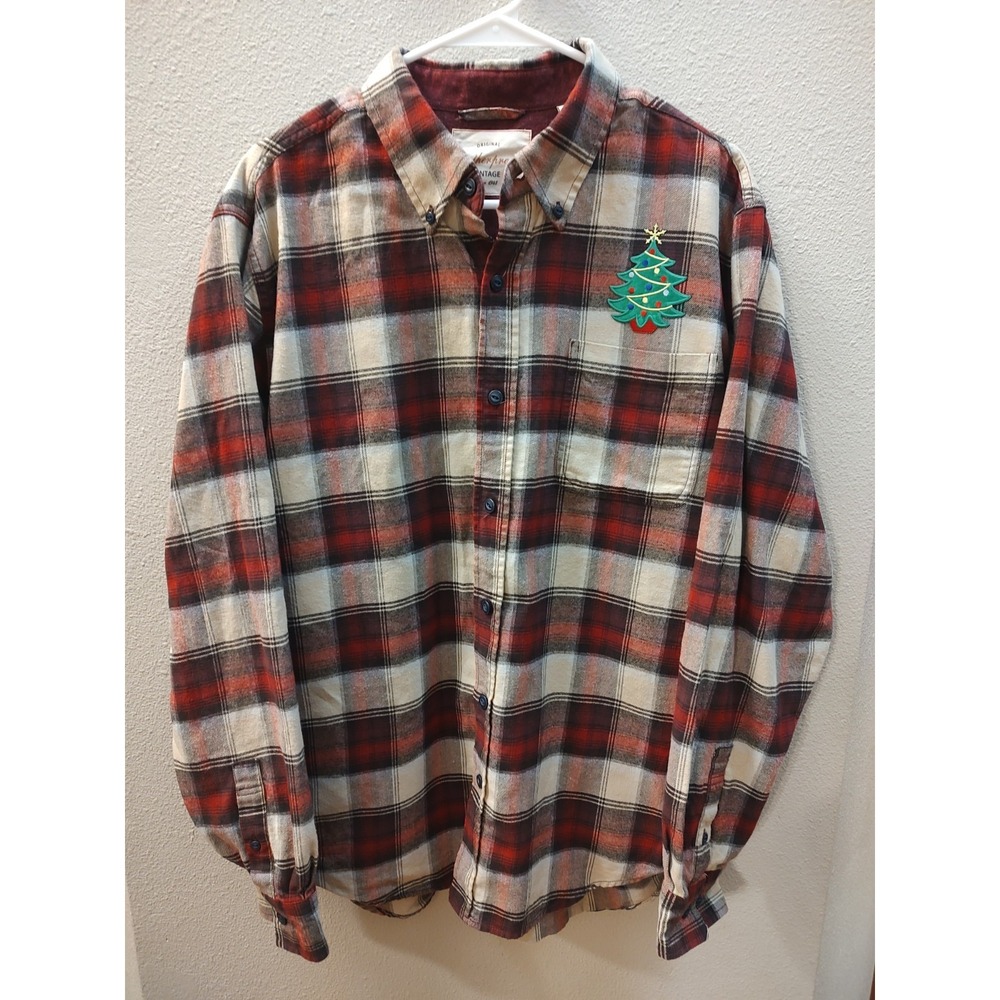 Christmas Flannel Women's Large Upcycled Plaid Button Down Red Santa Shirt B20
